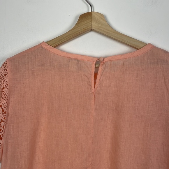 J. Crew short sleeve crochet pullover linen keyhole closure tunic top Size 10 - Picture 5 of 6